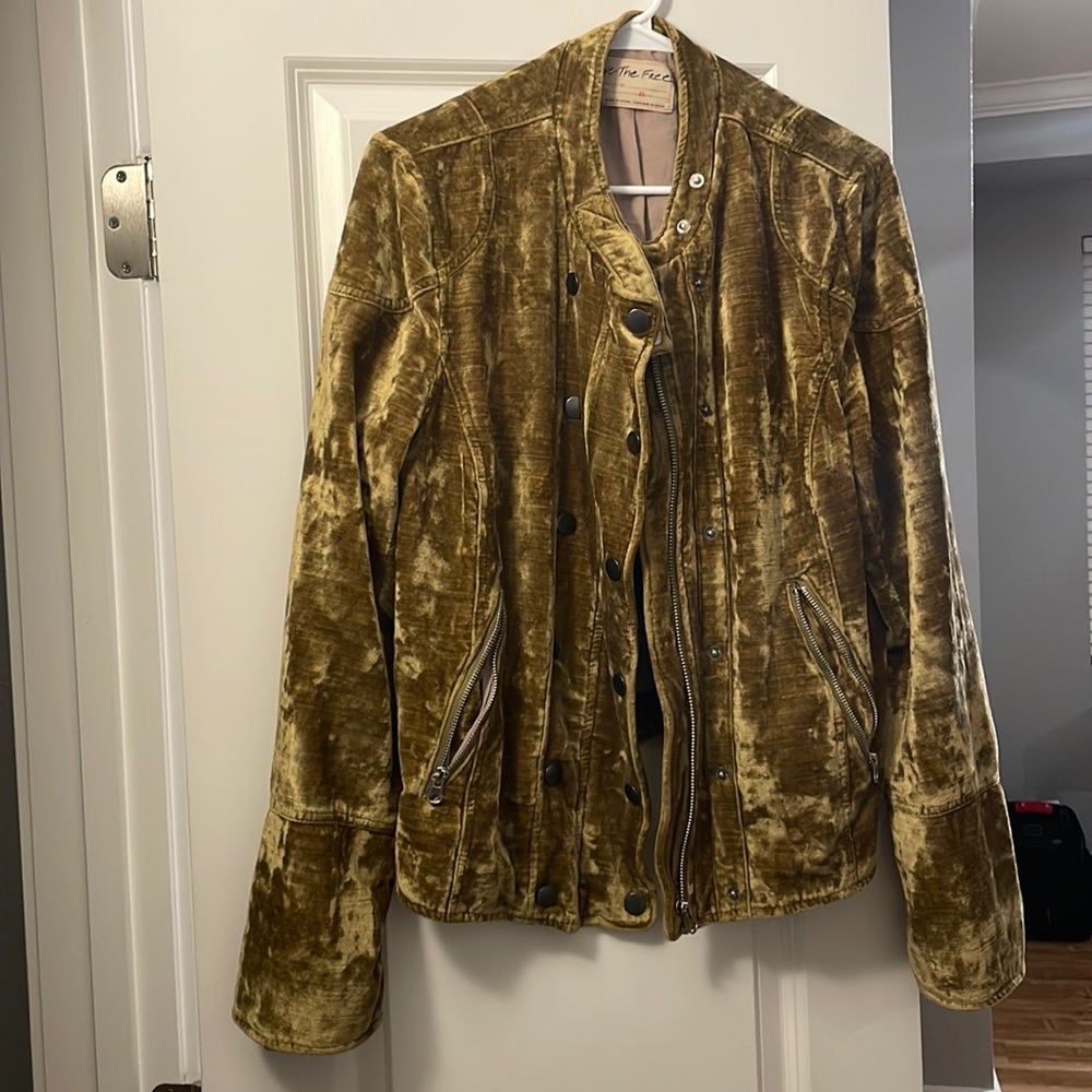 Free People velvet Green Military Utility Bomber Jacket